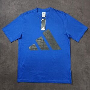 Adidas Shirt Mens Medium Blue‎ Balck Graphic Logo Short Sleeve Tee Sport Casual